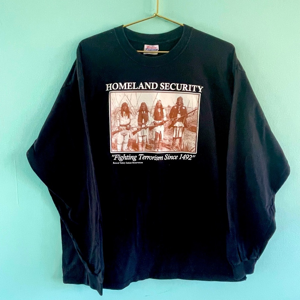 Vintage Homeland Security Native American Shirt Long Sleeve American Indian XL